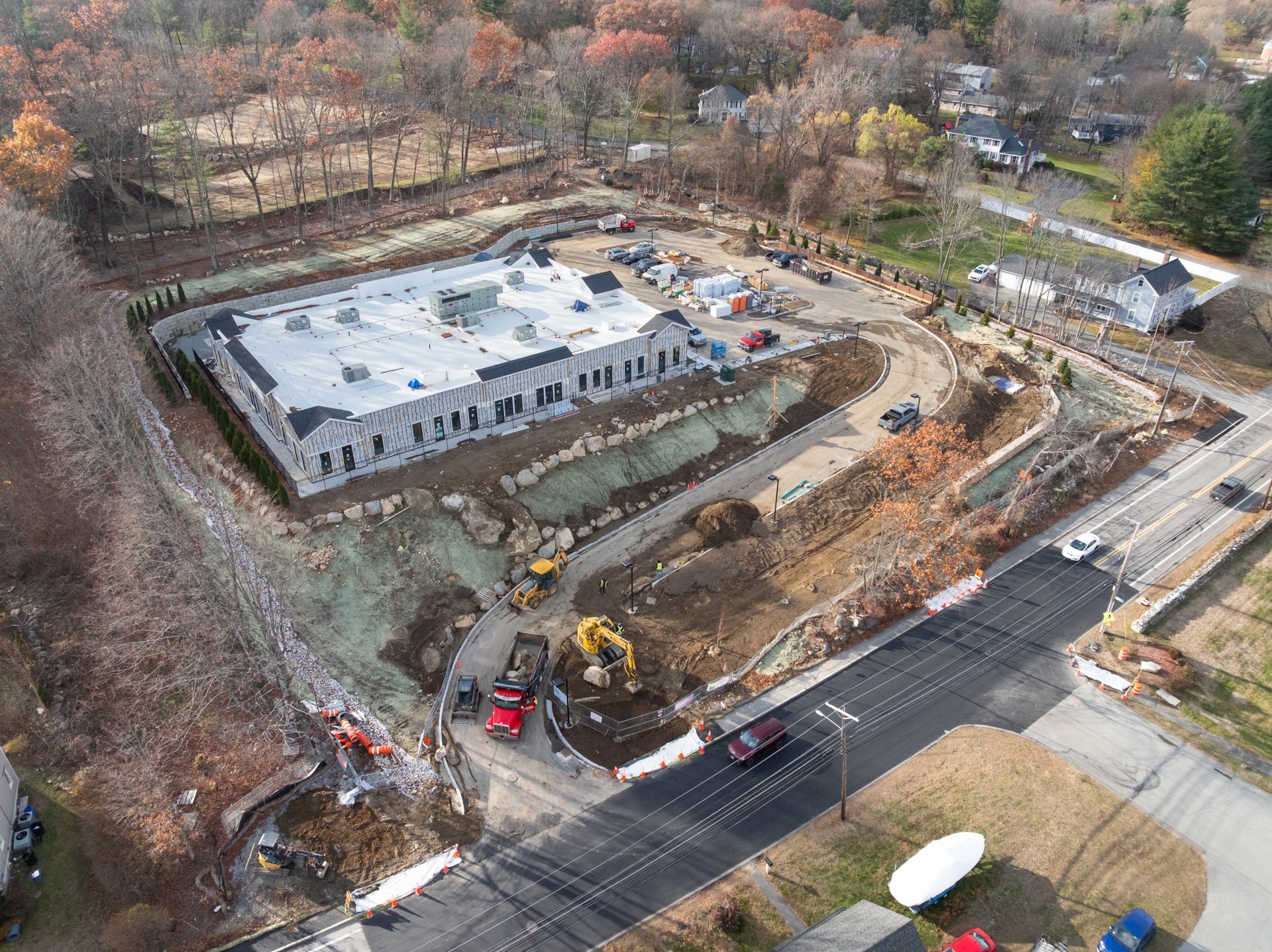 Aerial view of commercial building under construction