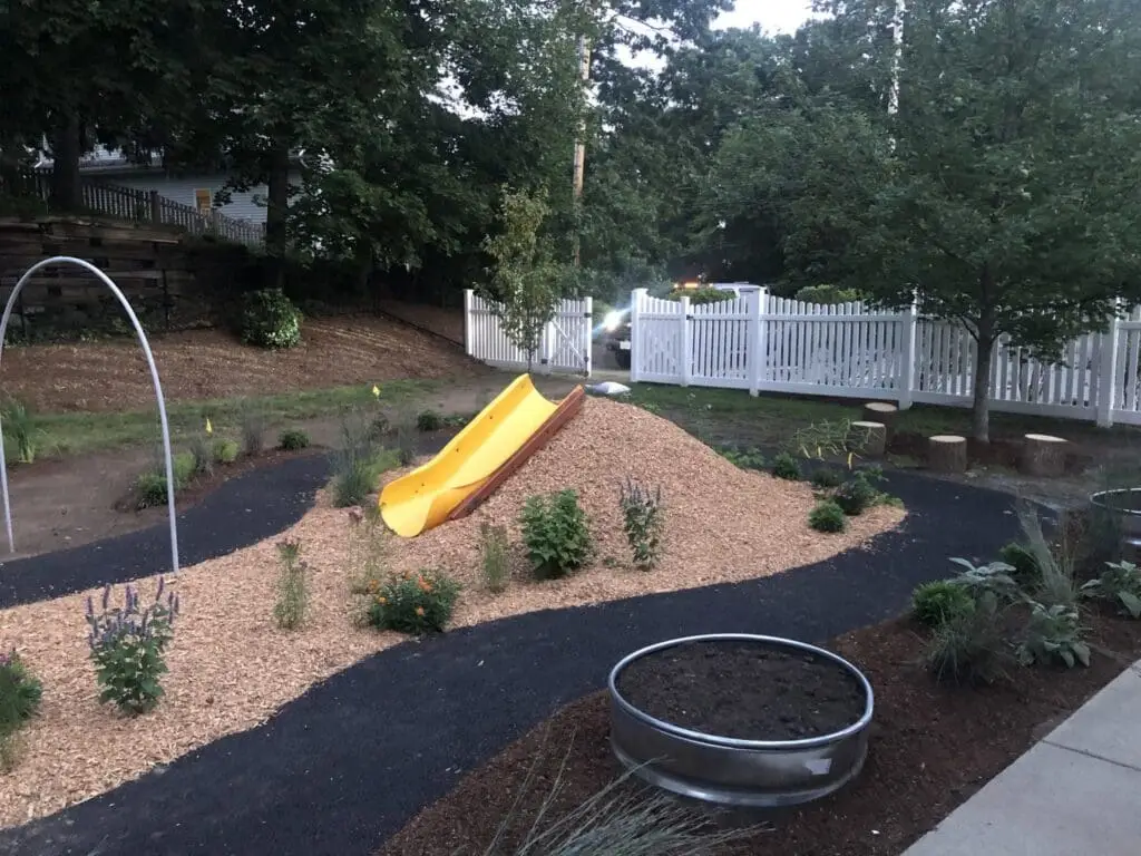 Construction paved asphalt in play area at night